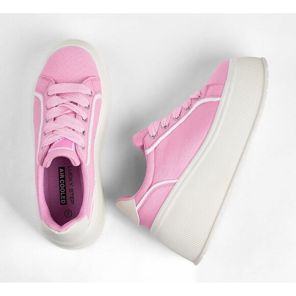 Lucky Step Women Pink Platform Low Top Classic Wedge Retro Canvas Sneakers - Picture 6 of 9